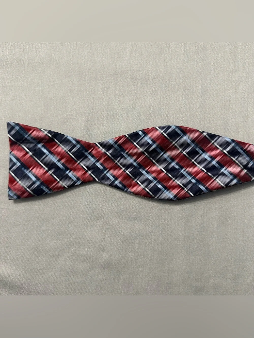Stafford Tailored Culture Mens Bow Tie Red Navy Blue Light Blue Plaid Adjustable